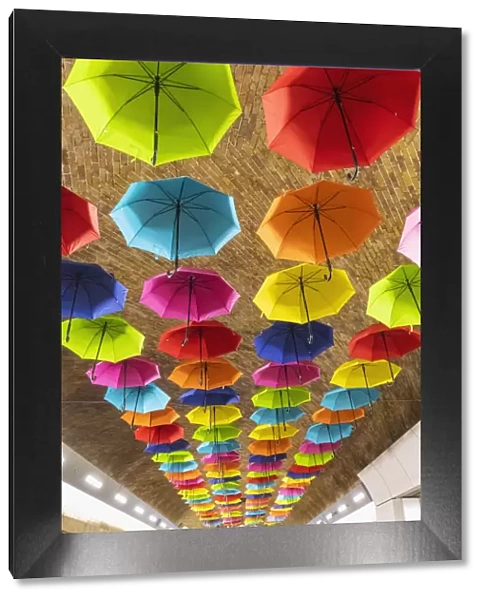 England, London, Southwark, London Bridge City, London Bridge Train Station, Exhibition of Colourful Umbrellas