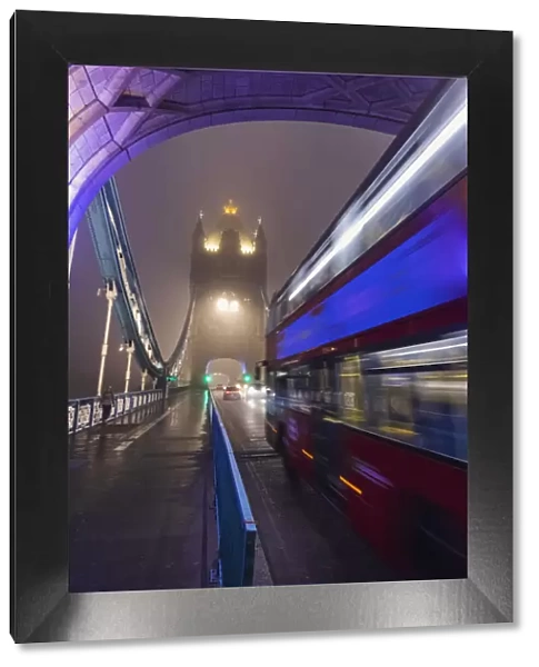 England, London, Tower Bridge and Road at Night