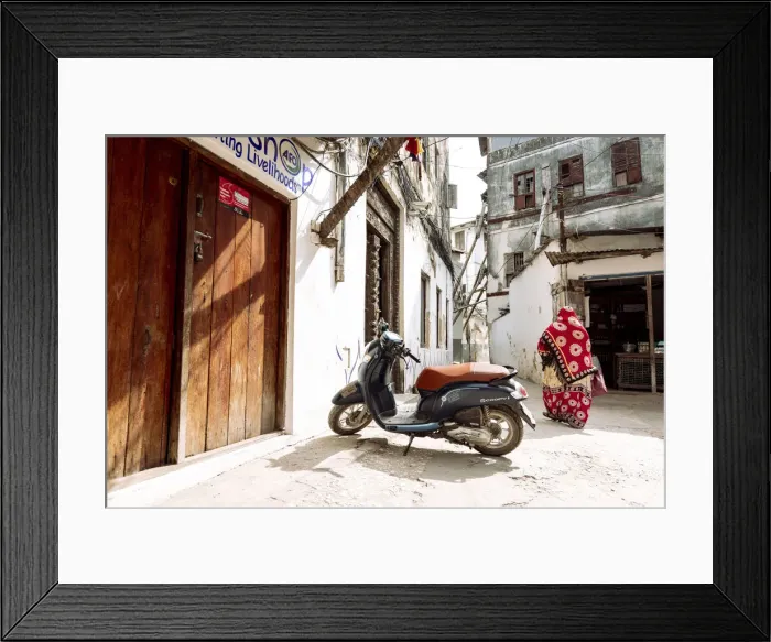 Framed Print : Scooter in streets of Stonetown, Zanzibar, Tanzania Framed Print : Scooter in streets of Stonetown, Zanzibar, Tanzania