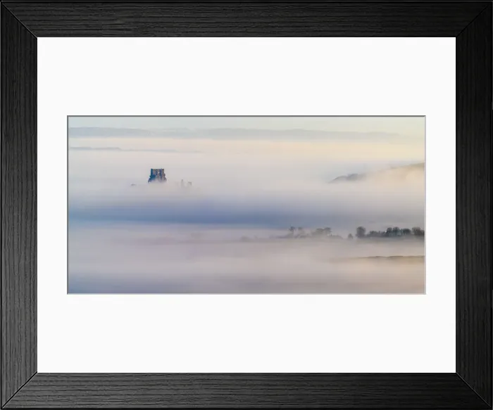 Framed Print : UK, England, Dorset, Corfe Castle rising out of the mist Framed Print : UK, England, Dorset, Corfe Castle rising out of the mist