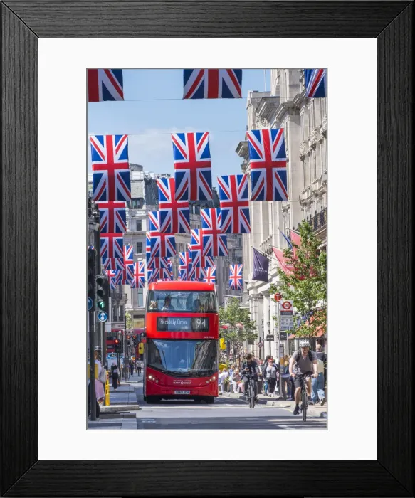 Framed Print : Union Jack flags on Regents Street, London, England, UK Framed Print : Union Jack flags on Regents Street, London, England, UK