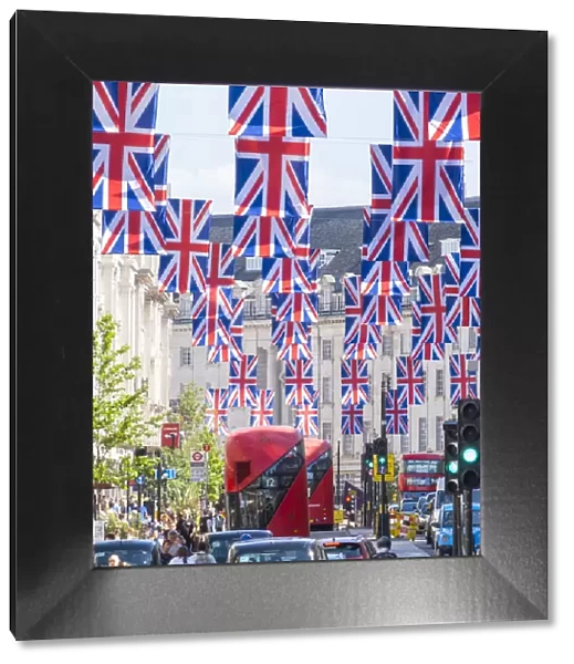 Union Jack flags on Regents Street, London, England, UK