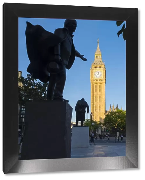 Lloyd George statue, Big Ben & Parliament Square, London, England, UK