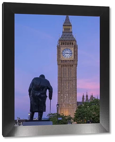 Churchill Statue, Big Ben & Parliament Square, London, England, UK