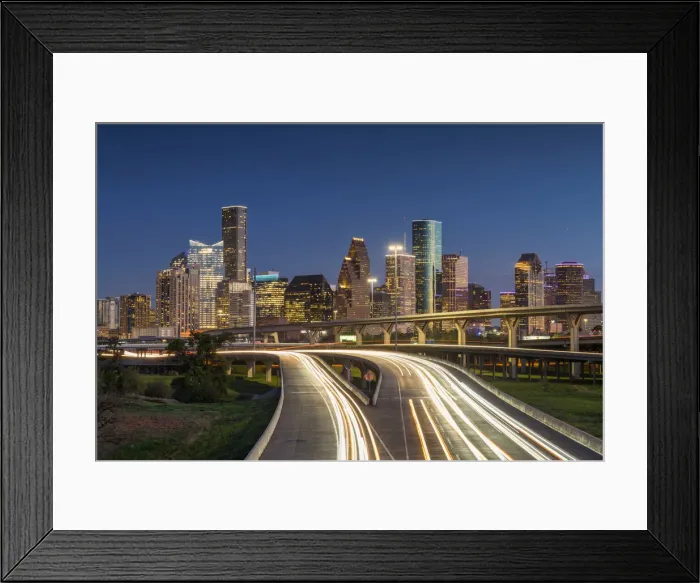 Framed Print : Houston Skyline & Freeway at Night, Houston, Texas, USA Framed Print : Houston Skyline & Freeway at Night, Houston, Texas, USA