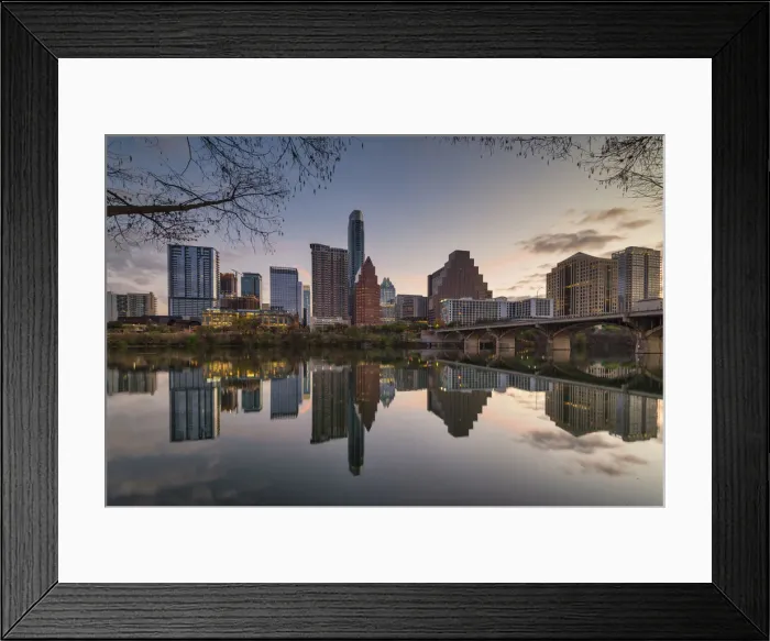 Framed Print : Austin Skyline Reflecting in Colorado River, Texas, USA Framed Print : Austin Skyline Reflecting in Colorado River, Texas, USA
