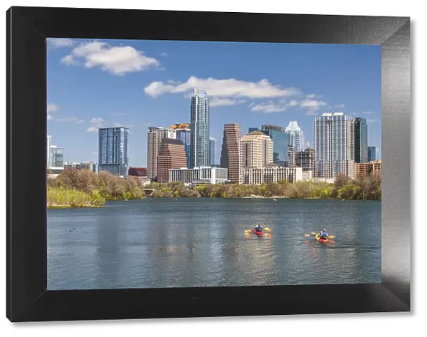 Austin Skyline with Kayakers on Colorado River, Texas, USA