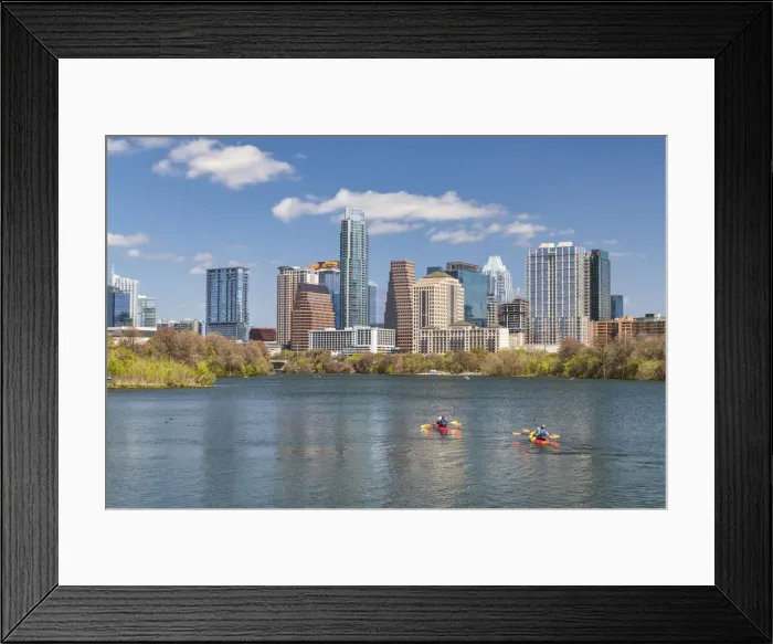 Framed Print : Austin Skyline with Kayakers on Colorado River, Texas, USA Framed Print : Austin Skyline with Kayakers on Colorado River, Texas, USA
