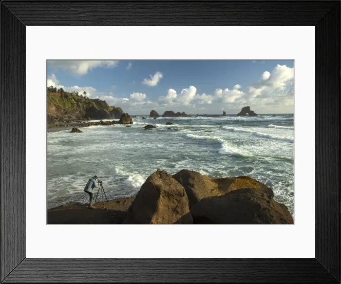 Framed Print : USA, Oregon, Clatsop County, West Coast, Oregon Coast, Cannon Beach, Ecola State Park, photographer on Indian Beach Framed Print : USA, Oregon, Clatsop County, West Coast, Oregon Coast, Cannon Beach, Ecola State Park, photographer on Indian Beach