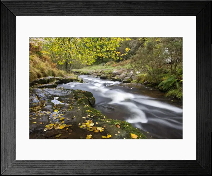 Framed Print : Autumn river scene on the River Caerfanell at Blaen-y-glyn, Brecon Beacons National Park, Powys, Wales, UK. Autumn (October) 2009