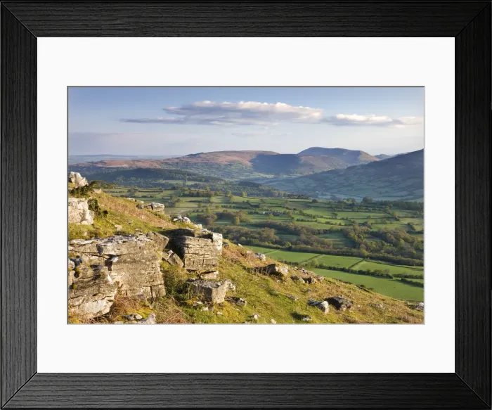 Framed Print : Rolling countryside near Crickhowell, viewed from the Llangattock Escarpment, Brecon Beacons National Park, Powys, Wales. Spring (May) 2010 Framed Print : Rolling countryside near Crickhowell, viewed from the Llangattock Escarpment, Brecon Beacons National Park, Powys, Wales. Spring (May) 2010