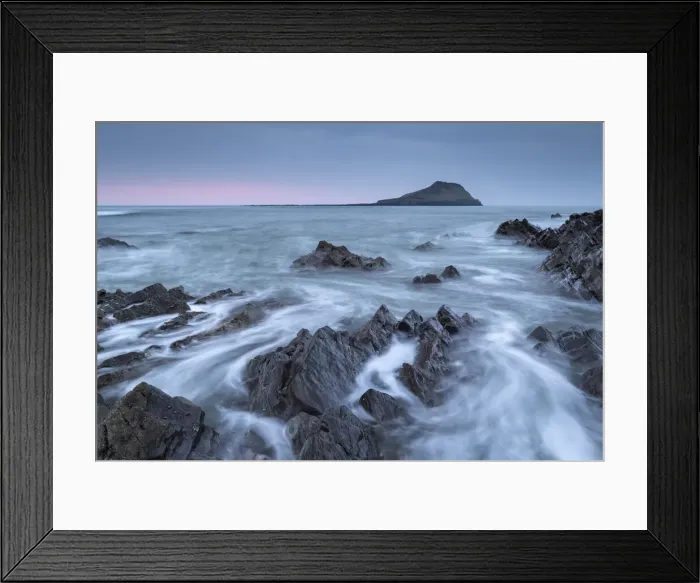 Framed Print : Dramatic seascape looking towards Worms Head on the Gower Peninsula, Wales. Spring (March) 2022 Framed Print : Dramatic seascape looking towards Worms Head on the Gower Peninsula, Wales. Spring (March) 2022