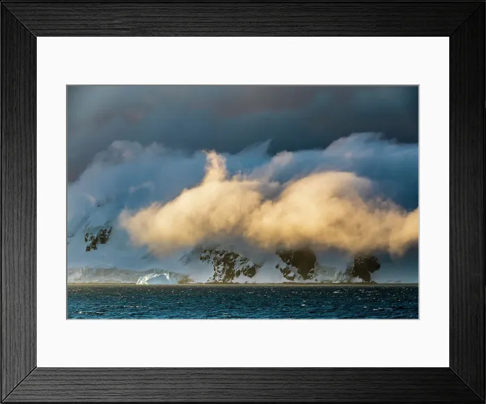 Framed Print : Low cloud at sunset on mountains of Livingstone Island, Antarctica Framed Print : Low cloud at sunset on mountains of Livingstone Island, Antarctica