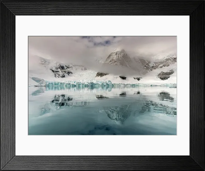 Framed Print : Low cloud on mountains and glacier, Paradise Harbour, Antarctica Framed Print : Low cloud on mountains and glacier, Paradise Harbour, Antarctica
