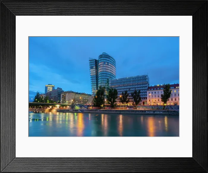 Framed Print : Uniqa Tower against sky at twilight, Leopoldstadt, Vienna, Austria Framed Print : Uniqa Tower against sky at twilight, Leopoldstadt, Vienna, Austria