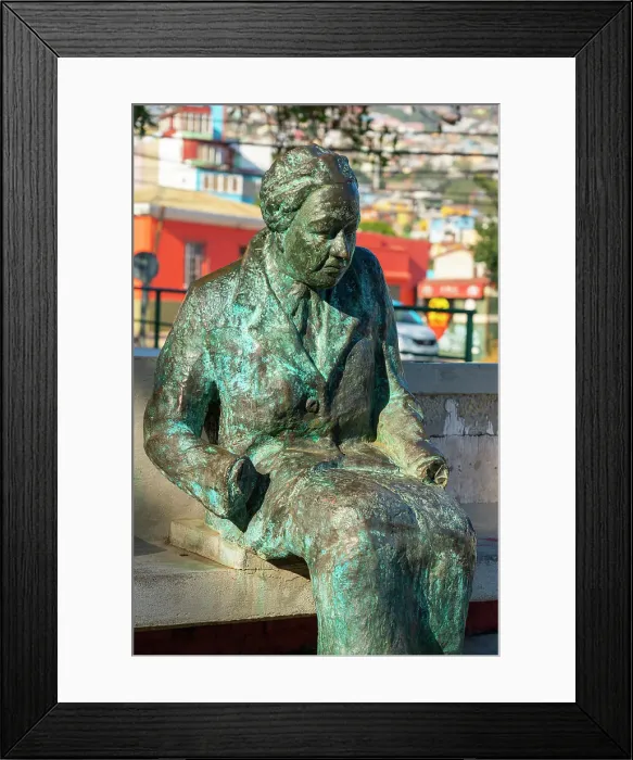 Framed Print : Statue of Chilean poet Gabriela Mistral, Plaza De Los Poetas, Cerro La Florida, Valparaiso, Valparaiso Province, Valparaiso Region, Chile