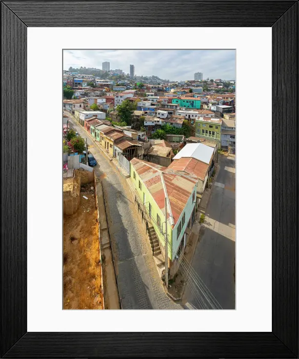 Framed Print : Elevated view of colorful houses, Cerro Polanco, Valparaiso, Valparaiso Province, Valparaiso Region, Chile