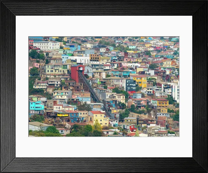 Framed Print : Ascensor Monjas amongst colorful houses, Cerro Monjas, Valparaiso, Valparaiso Province, Valparaiso Region, Chile Framed Print : Ascensor Monjas amongst colorful houses, Cerro Monjas, Valparaiso, Valparaiso Province, Valparaiso Region, Chile