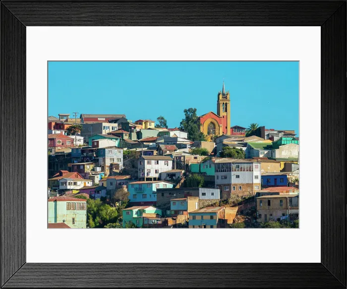 Framed Print : Parish St. Vicente de Paul amidst houses in city, Valparaiso, Valparaiso Province, Valparaiso Region, Chile Framed Print : Parish St. Vicente de Paul amidst houses in city, Valparaiso, Valparaiso Province, Valparaiso Region, Chile