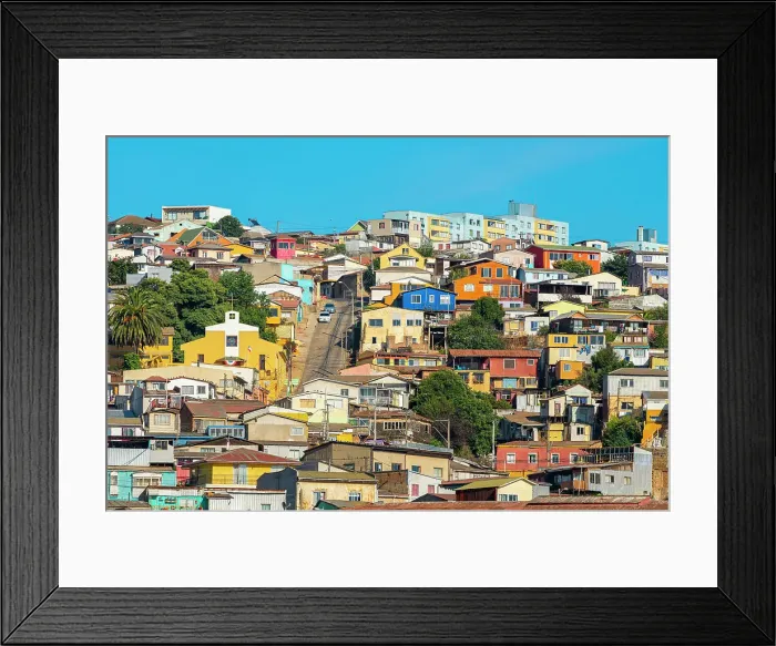 Framed Print : Steep street amongst colorful houses of Valparaiso in Playa Ancha, Valparaiso, Valparaiso Province, Valparaiso Region, Chile Framed Print : Steep street amongst colorful houses of Valparaiso in Playa Ancha, Valparaiso, Valparaiso Province, Valparaiso Region, Chile