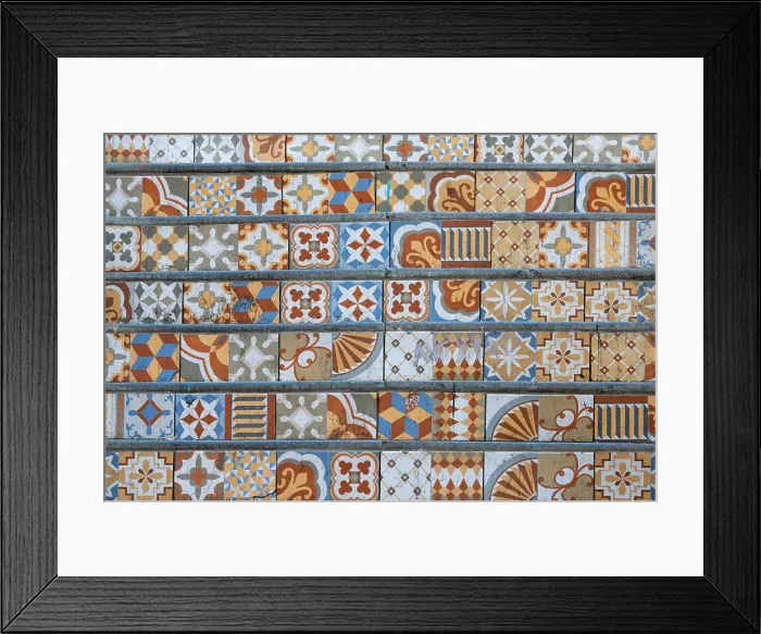 Framed Print : Detail of painted tiles on Cienfuegos stairs, Valparaiso, Valparaiso Province, Valparaiso Region, Chile Framed Print : Detail of painted tiles on Cienfuegos stairs, Valparaiso, Valparaiso Province, Valparaiso Region, Chile