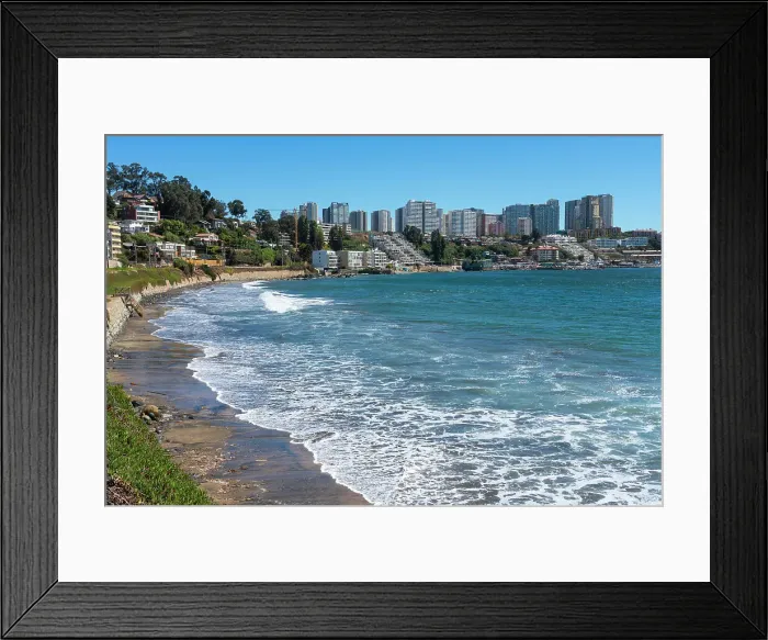 Framed Print : Waves crashing on rocks at Playa Bahamas, Concon, Valparaiso Province, Valparaiso Region, Chile Framed Print : Waves crashing on rocks at Playa Bahamas, Concon, Valparaiso Province, Valparaiso Region, Chile