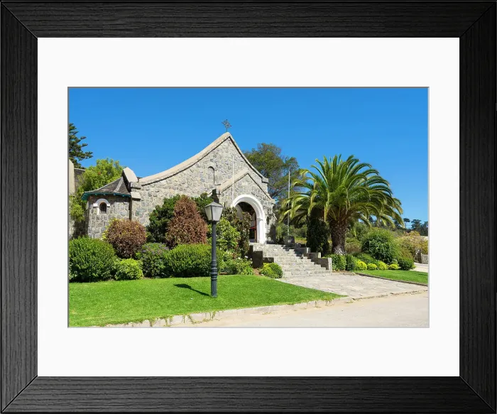 Framed Print : Facade of Parroquia Santa Teresa De Jesus on sunny day, Zapallar, Petorca Province, Valparaiso Region, Chile Framed Print : Facade of Parroquia Santa Teresa De Jesus on sunny day, Zapallar, Petorca Province, Valparaiso Region, Chile
