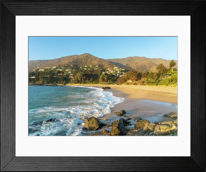 Framed Print : Zapallar beach at sunset, Zapallar, Petorca Province, Valparaiso Region, Chile