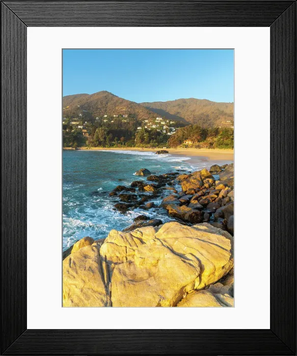 Framed Print : Rocky coast at Zapallar beach at sunset, Zapallar, Petorca Province, Valparaiso Region, Chile Framed Print : Rocky coast at Zapallar beach at sunset, Zapallar, Petorca Province, Valparaiso Region, Chile