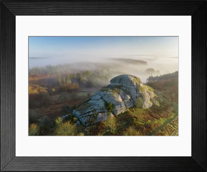 Framed Print : Morning mists swirl around Blackingstone Rock, a granite outcrop in Dartmoor National Park, Devon, England. Winter (March) 2022 Framed Print : Morning mists swirl around Blackingstone Rock, a granite outcrop in Dartmoor National Park, Devon, England. Winter (March) 2022
