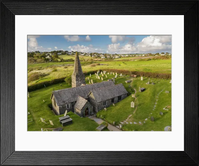 Framed Print : Aerial view of St Enodoc Church in the village of Trebetherick, Cornwall, England. Spring (April) 2022 Framed Print : Aerial view of St Enodoc Church in the village of Trebetherick, Cornwall, England. Spring (April) 2022
