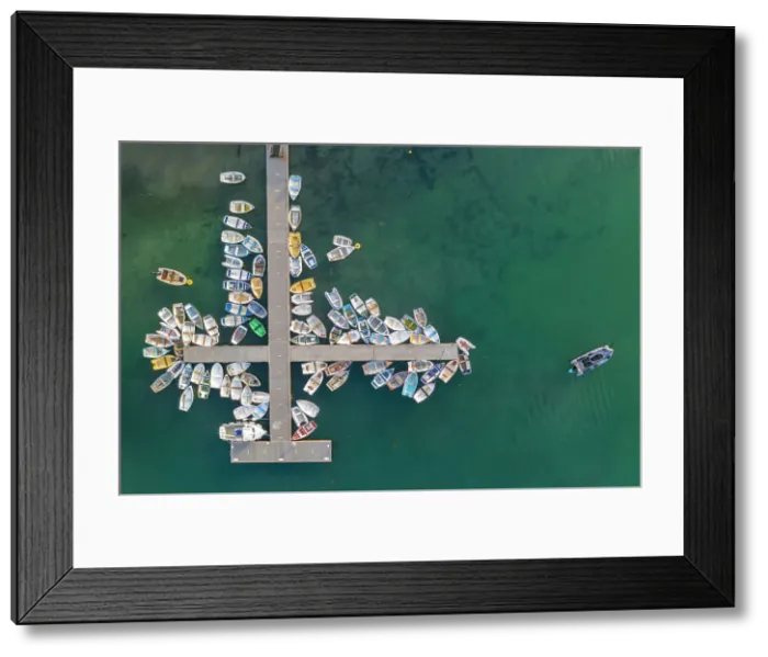Framed Print : Aerial view of boats tethered to a jetty on the River Yealm Estuary, Newton Ferrers, Devon, England. Spring (April) 2022 Framed Print : Aerial view of boats tethered to a jetty on the River Yealm Estuary, Newton Ferrers, Devon, England. Spring (April) 2022