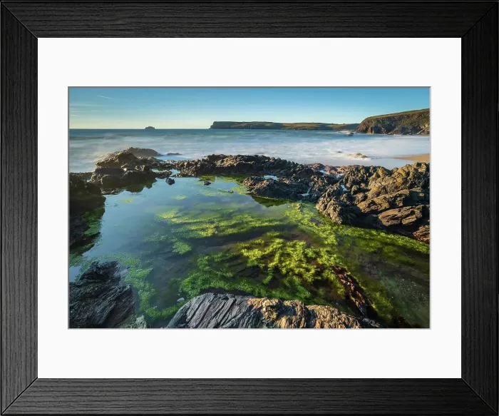 Framed Print : View towards Pentire Head from Greenaway Beach, Trebetherick, Cornwall. Spring (June) 2022