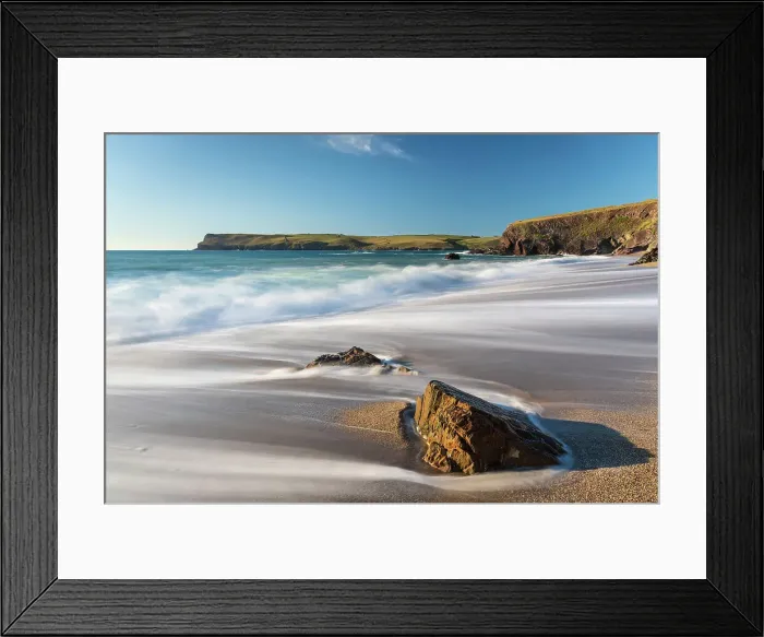 Framed Print : Waves surge onto Greenaway Beach near Polzeath, Cornwall, England. Spring (June) 2022 Framed Print : Waves surge onto Greenaway Beach near Polzeath, Cornwall, England. Spring (June) 2022