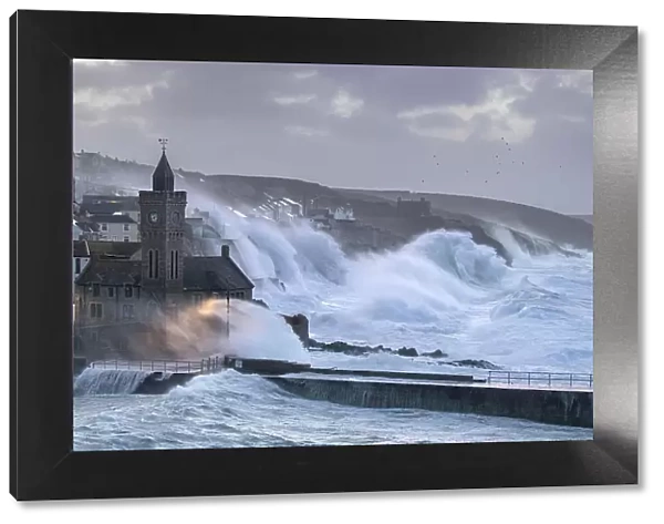 Porthleven during Storm Eunice on 18th February 2022, Cornwall, England, UK