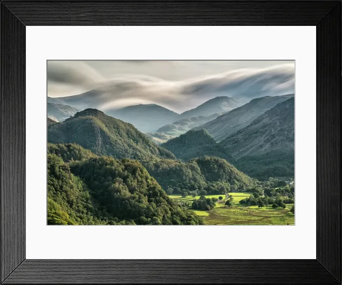 Framed Print : Borrowdale and Castle Crag from Walla Crag, Lake District National Park, Cumbria, England, UK Framed Print : Borrowdale and Castle Crag from Walla Crag, Lake District National Park, Cumbria, England, UK