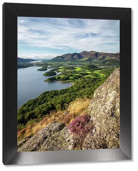Skiddaw and Derwent Water from Falcon Crag, Lake District National Park, Cumbria, England, UK