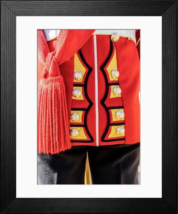 Framed Print : Deatil of The Queens guards uniform during Beating the Retreat. Westminster, London, England, Uk Framed Print : Deatil of The Queens guards uniform during Beating the Retreat. Westminster, London, England, Uk