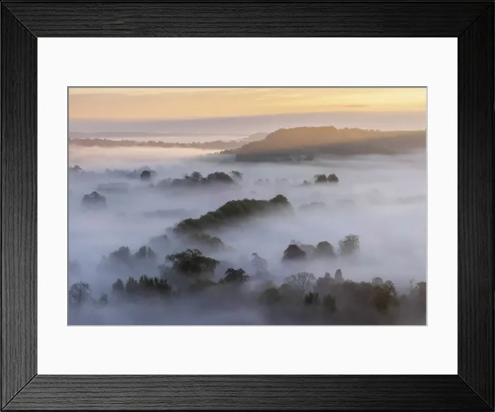Framed Print : Nadder Valley and Charlton Down at dawn from Melbury Hill, Cranborne Chase, Dorset, England, UK