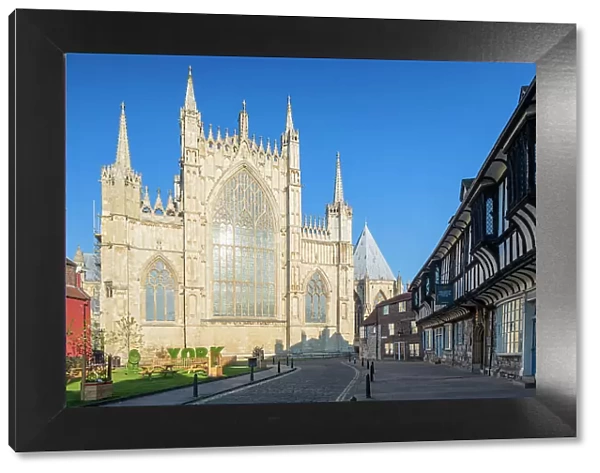 United Kingdom, England, North Yorkshire, York. College Street is home to St Williams College and the Great East Window of York Minster