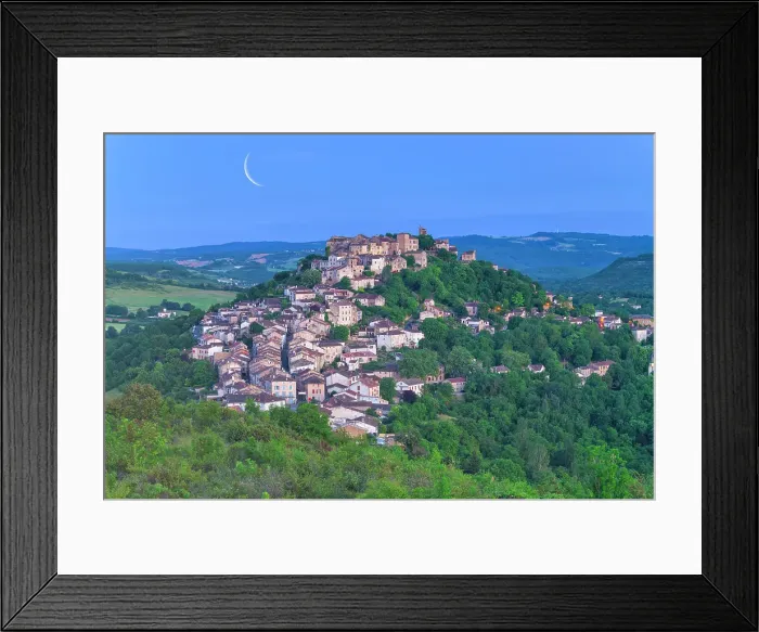 Framed Print : Moon over Cordes-sur-Ciel, Tarn, Occitanie, France Framed Print : Moon over Cordes-sur-Ciel, Tarn, Occitanie, France