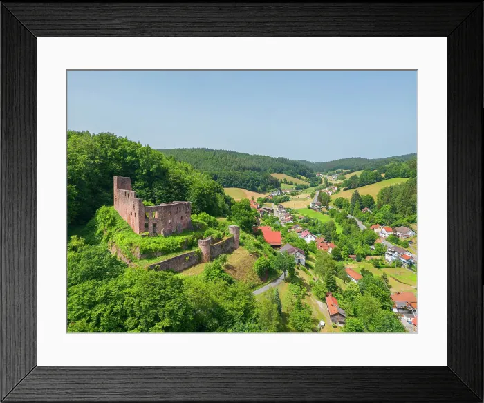 Framed Print : Aerial view at Freienstein castle, Odenwald, Hesse, Germany Framed Print : Aerial view at Freienstein castle, Odenwald, Hesse, Germany