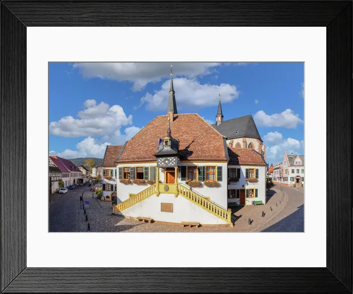 Framed Print : Historical townhall with parish church of St. Ulrich, Deidesheim, German Wine Route, Rhineland-Palantine, Germany Framed Print : Historical townhall with parish church of St. Ulrich, Deidesheim, German Wine Route, Rhineland-Palantine, Germany