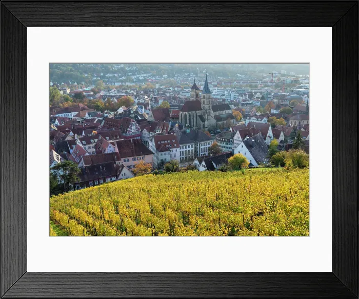 Framed Print : View from the castle towards the old town with Parish Church of St. Dionys, Esslingen am Neckar, Baden Wurttemberg, Germany