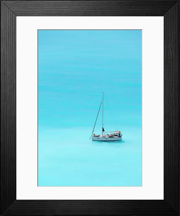 Framed Print : A sailing boat in Myrtos Bay, Kefalonia, Ionian Islands, Greece
