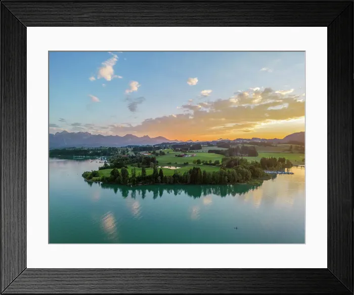 Framed Print : Aerail view at the sunset at Forggensee, Bavaria, Germany Framed Print : Aerail view at the sunset at Forggensee, Bavaria, Germany