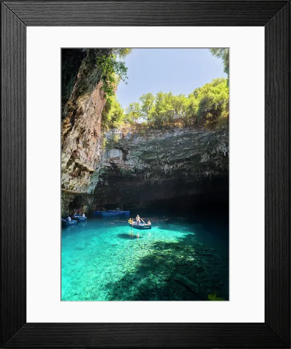 Framed Print : Greece, Ionian Islands, Kefalonia, Karavomilos. Melissani Lake is a cave with a long collapsed ceiling Framed Print : Greece, Ionian Islands, Kefalonia, Karavomilos. Melissani Lake is a cave with a long collapsed ceiling