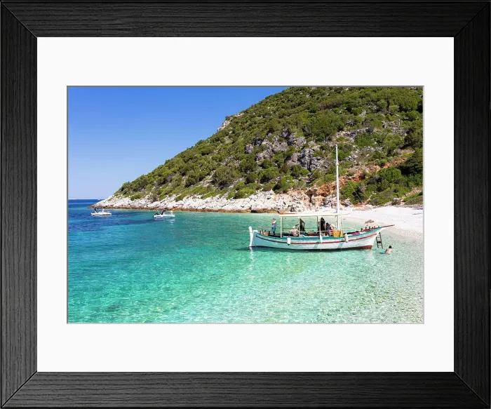 Framed Print : Greece, Iionian Islands, Kefalonia. A snorkelling trip to Ammoudi Beach, Ithaca