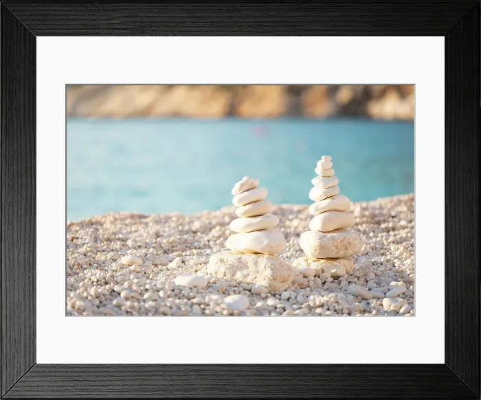 Framed Print : Pebble Cairns on Myrtos Beach, Kefalonia, Ionian Islands, Greece Framed Print : Pebble Cairns on Myrtos Beach, Kefalonia, Ionian Islands, Greece