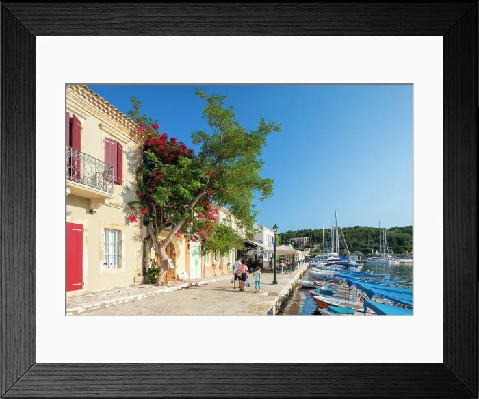 Framed Print : Waterfront cafes at Fiskardo Harbour, Kefalonia, Ionian Islands, Greece Framed Print : Waterfront cafes at Fiskardo Harbour, Kefalonia, Ionian Islands, Greece